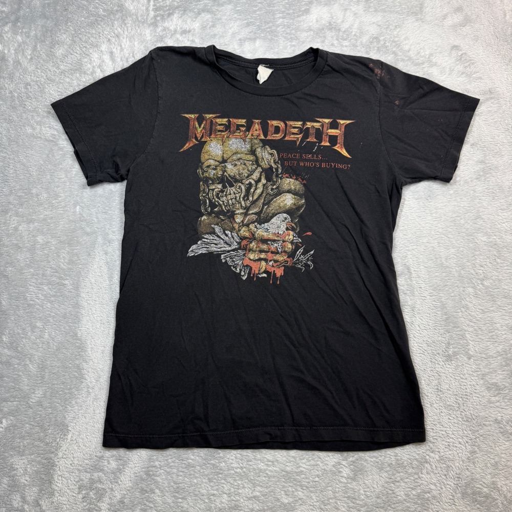 Megadeth T Shirt Mens M Black Peace Sells Wake Up Dead Tour Y2K Faded Distressed